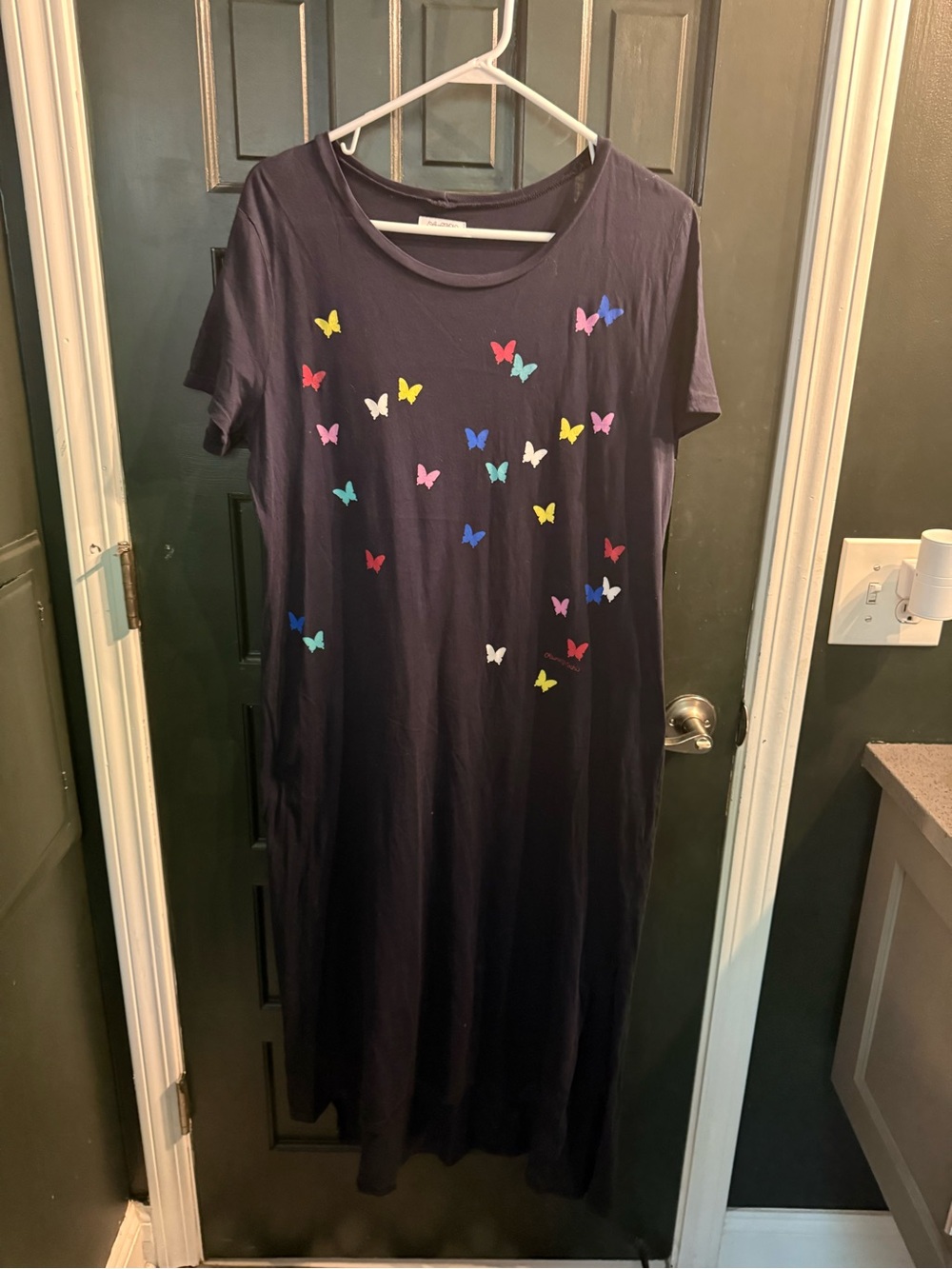 Lauren Moshi Navy Butterfly-Print Casual Midi Dress